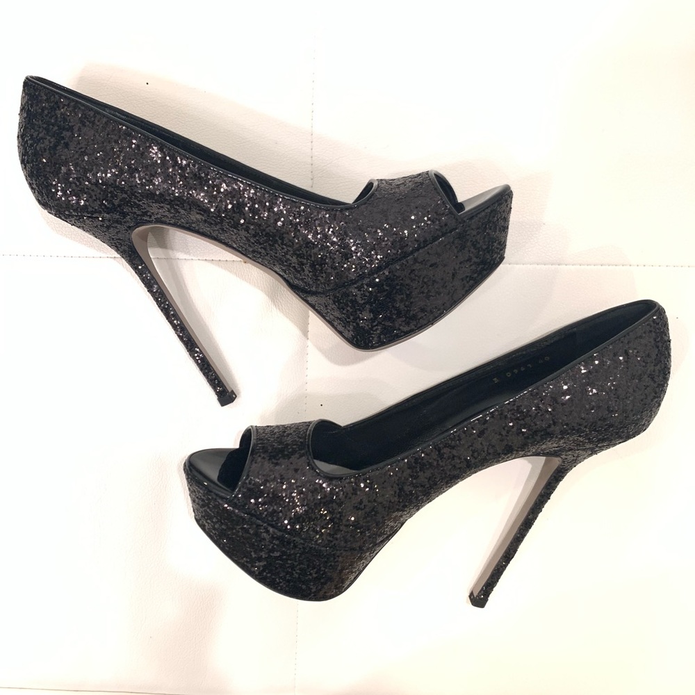 SERGIO ROSSI Glitter Open Toe Pumps Sz 40